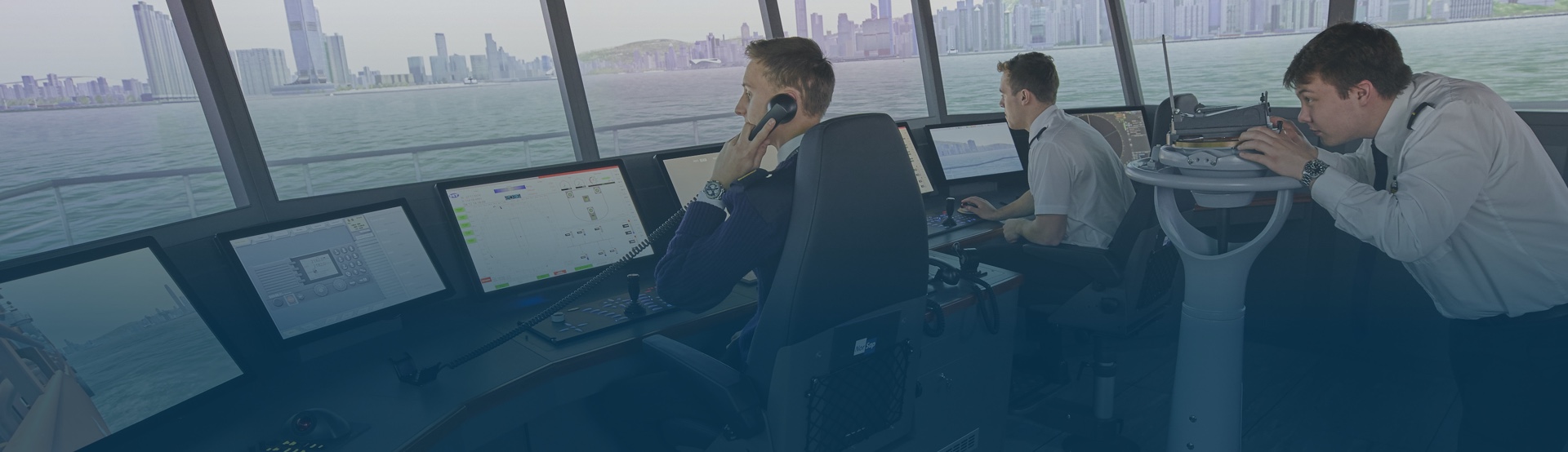 Deck cadets in one of the bridge simulators in the maritime simulation centre